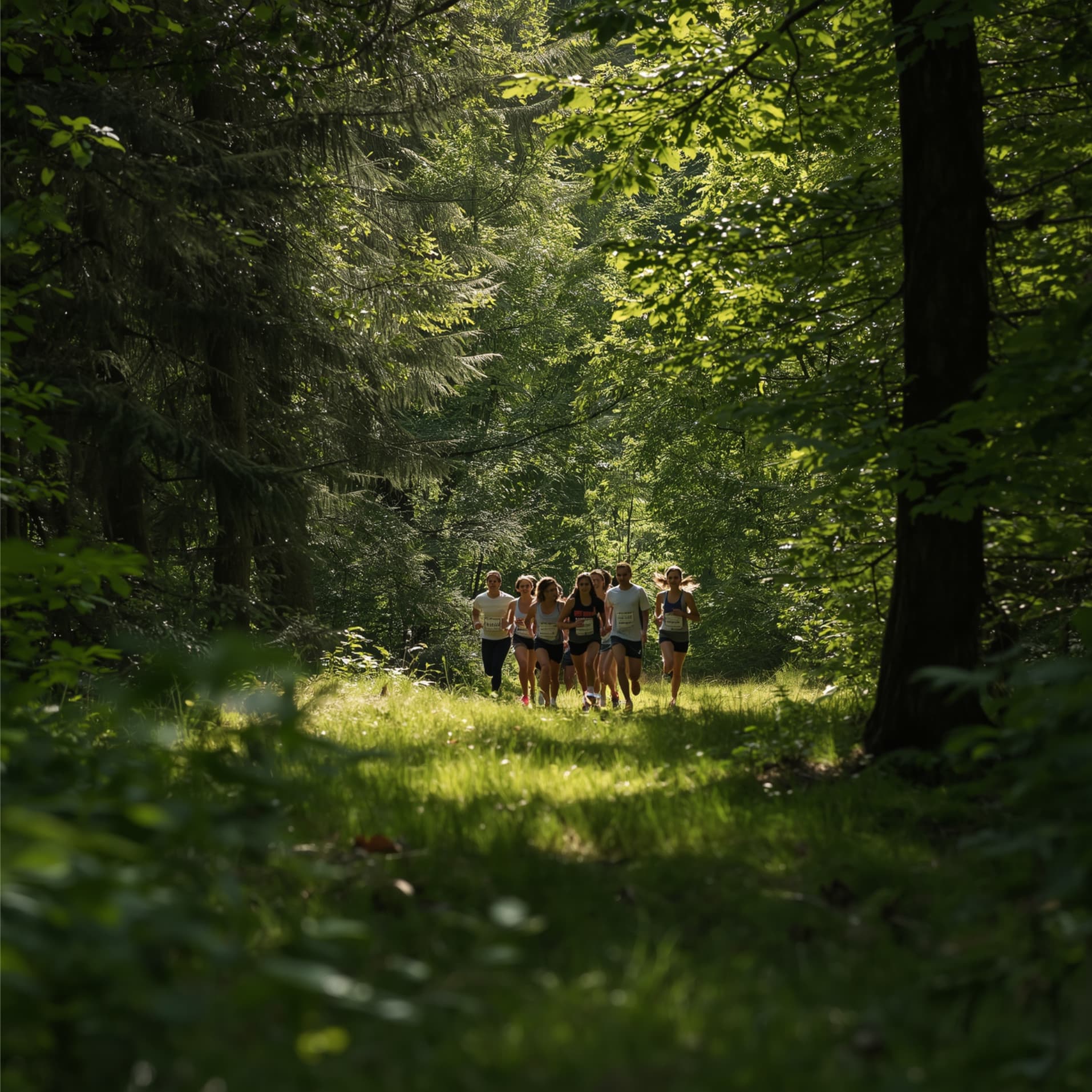 Löpargrupp i naturen